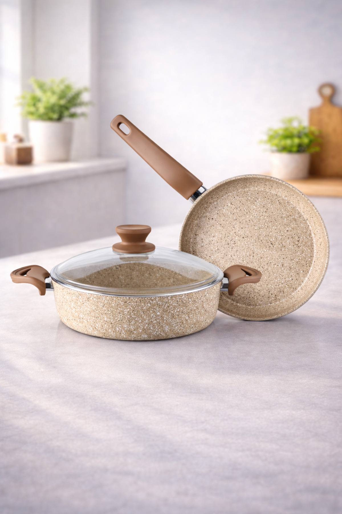 DİEZ 3 Piece Granite Cookware Set Cream
