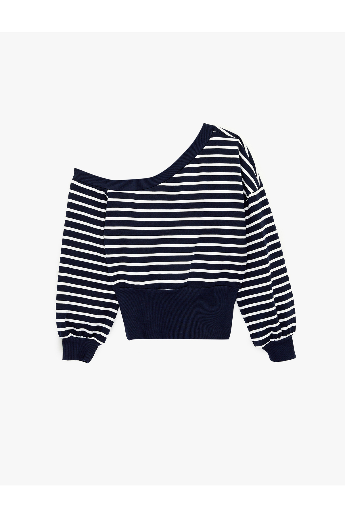 Koton  Rahat Kalıp Uzun Kollu Kayık Yaka Omzu Açık Çizgili Sweatshirt - Görsel 4