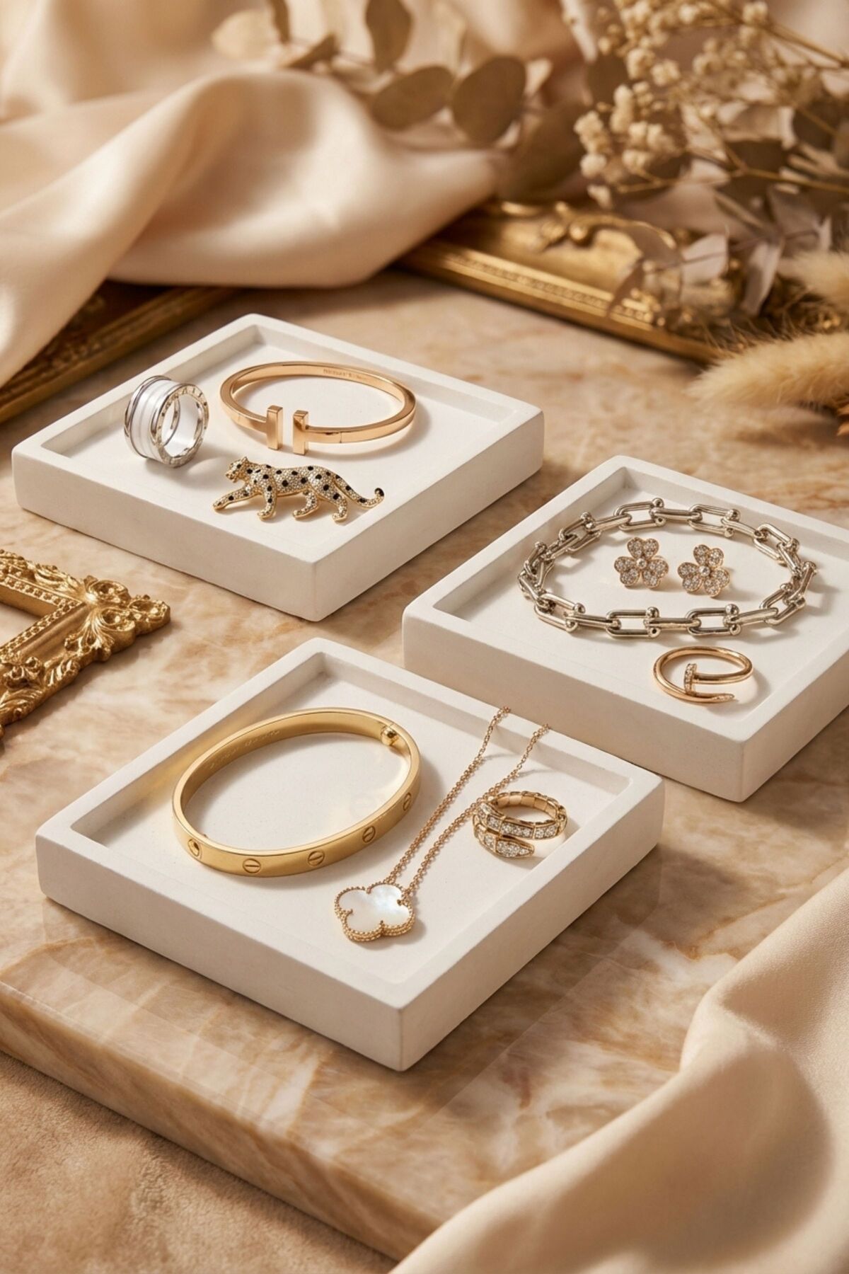 Decorative Bowl White Color Jewelry Box Ring Necklace Box Candle Plate Jewelry Organizer Rectangle Model