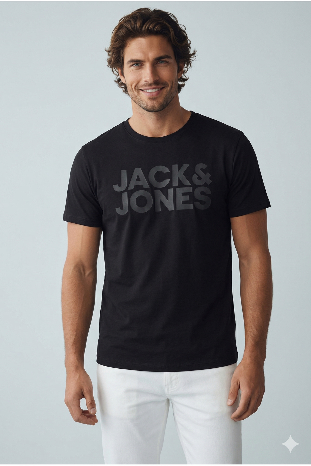 تی‌شرت مردانه طرح لوگوی Jjecorp مدل Black1 با طرح یقه گرد و یقه هفت، کد 12151955-مشکی-مشکی جک اند جونز تی شرت Jack & Jones