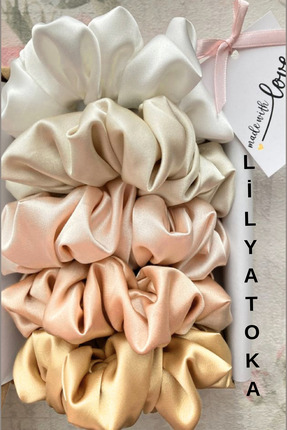 LİLYA TOKA Kadın 5li Çapı 15 Cm Saten Saç Lastik Simit Scrunchi Toka Seti