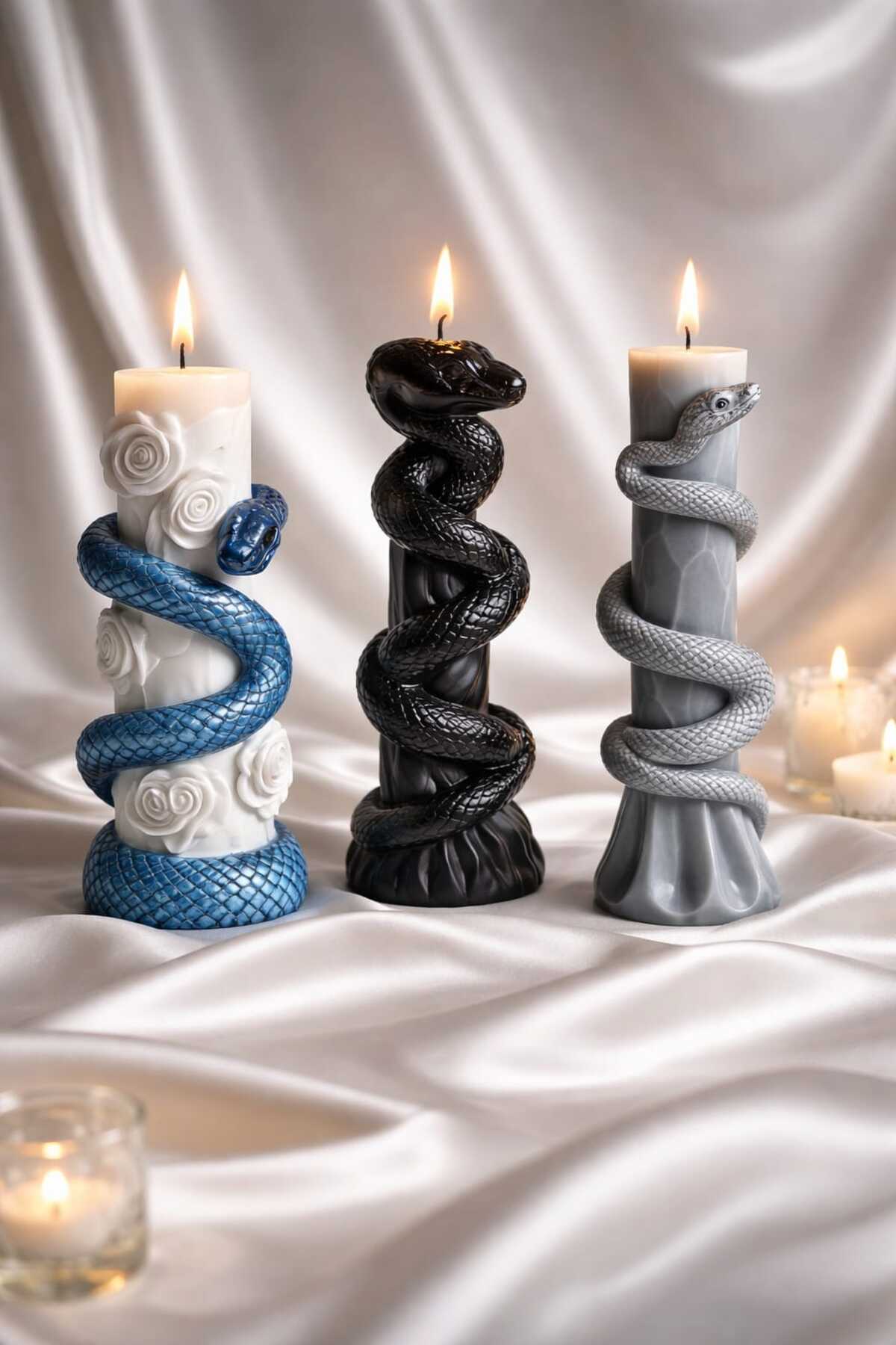 Faux Dyed Natural Soy Candle with Unusual Snake Details Decorative Snake Candle