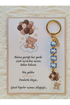 İ&DBABY 48 Adet Kahverenk Ayıcık Model Özel Tasarım Mavi Anahtarlık Hastane Y...