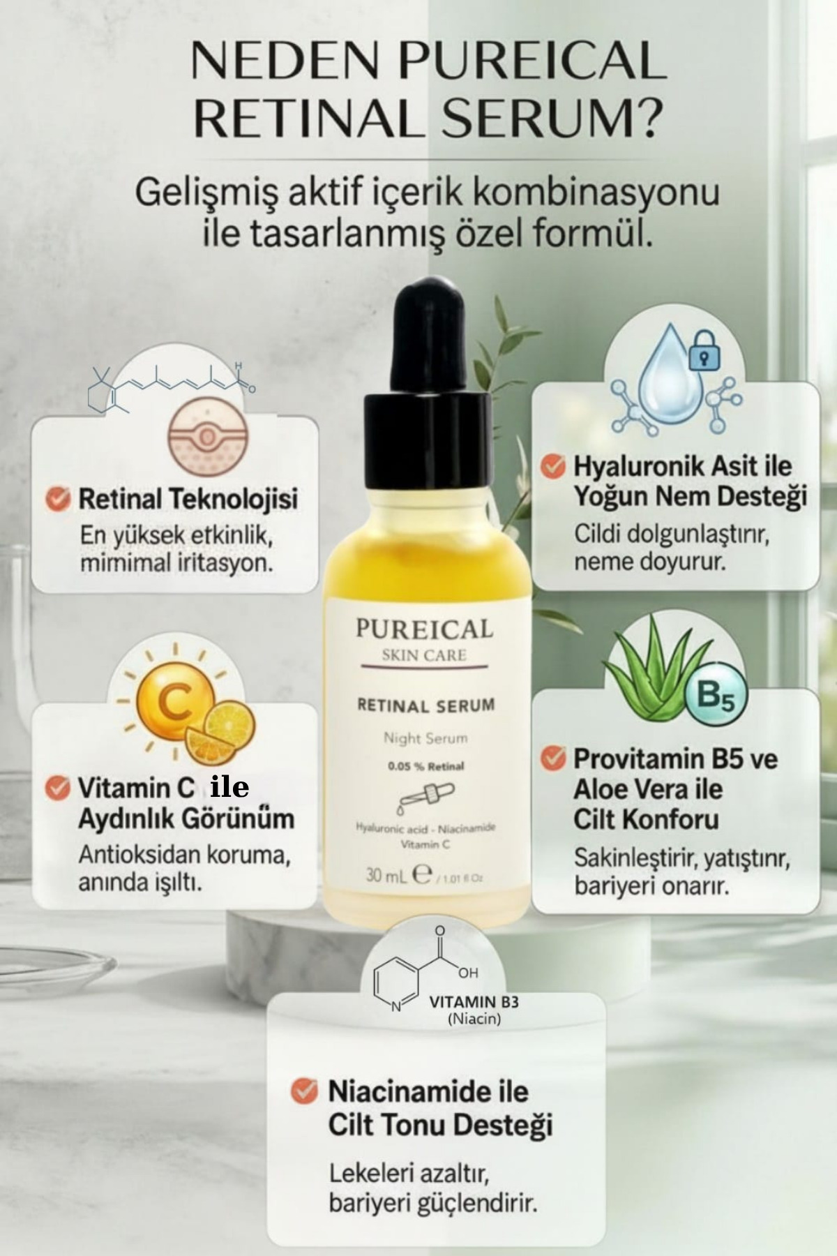 %0,05 Retinal Gece Serumu, Leke Karşıtı & Kırışıklık Karşıtı Anti Aging Serum 30 ml — 1070 — تصویر 6 از 7