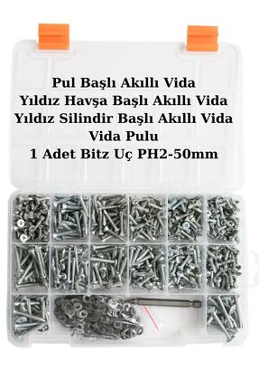 Netzerkoz 800 adet 15 çeşit YSB, YHB, Pulbaş Akıllı Vida Seti ve Pul Seti ( M...