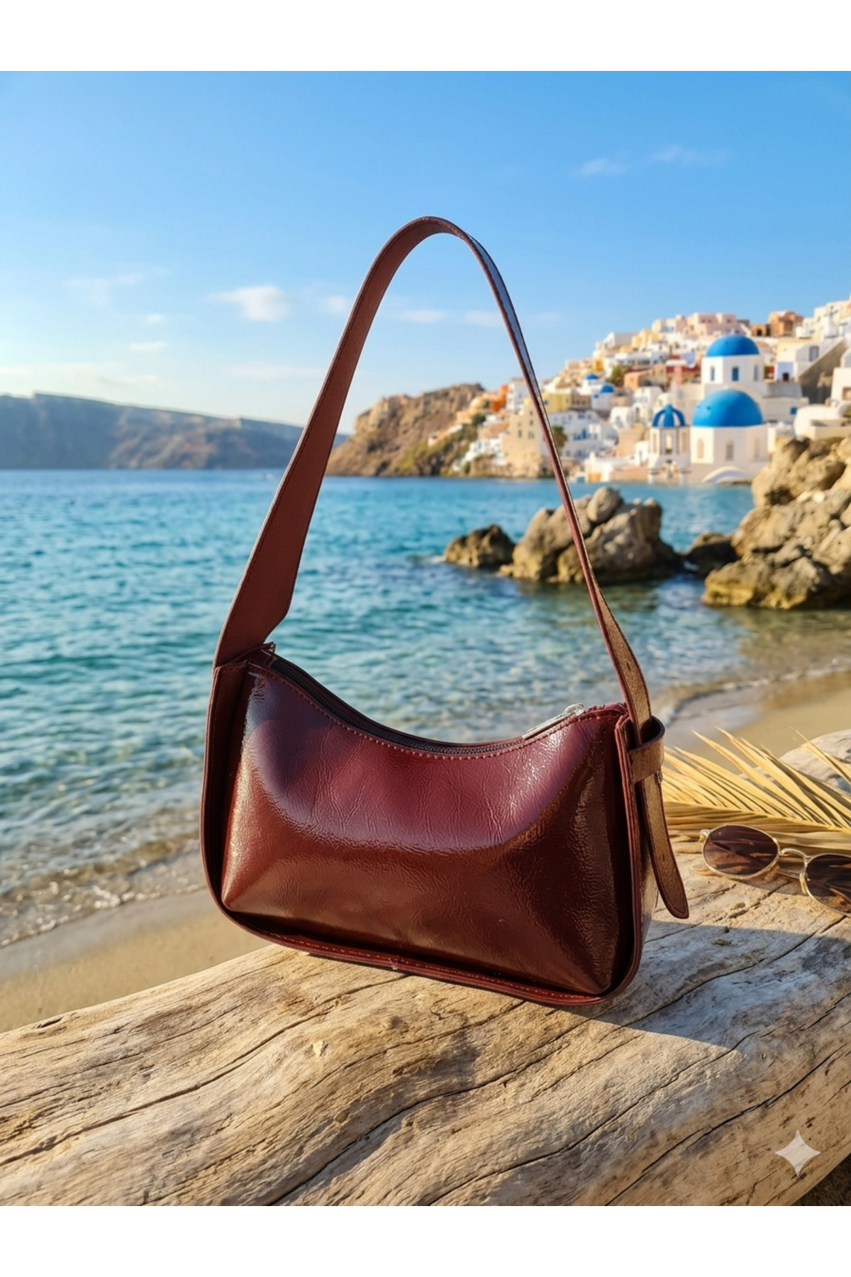 YMZBAG Bordo Desenli Rugan Baget Omuz ve El Çantası görsel 3
