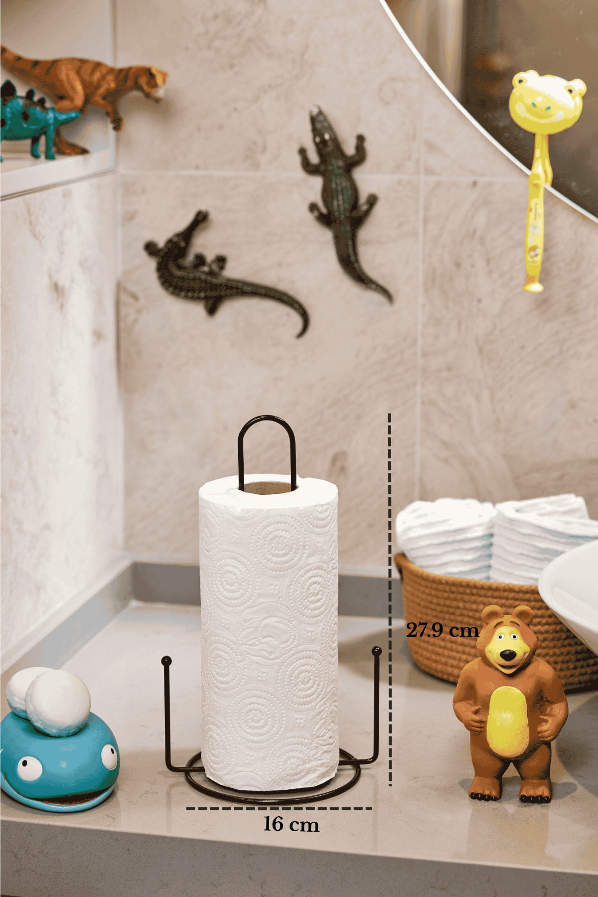 Siyah Misketli Kağıt Havluluk Rulo Havluluk Peçetelik Mutfak Banyo Paslanmaz Metal