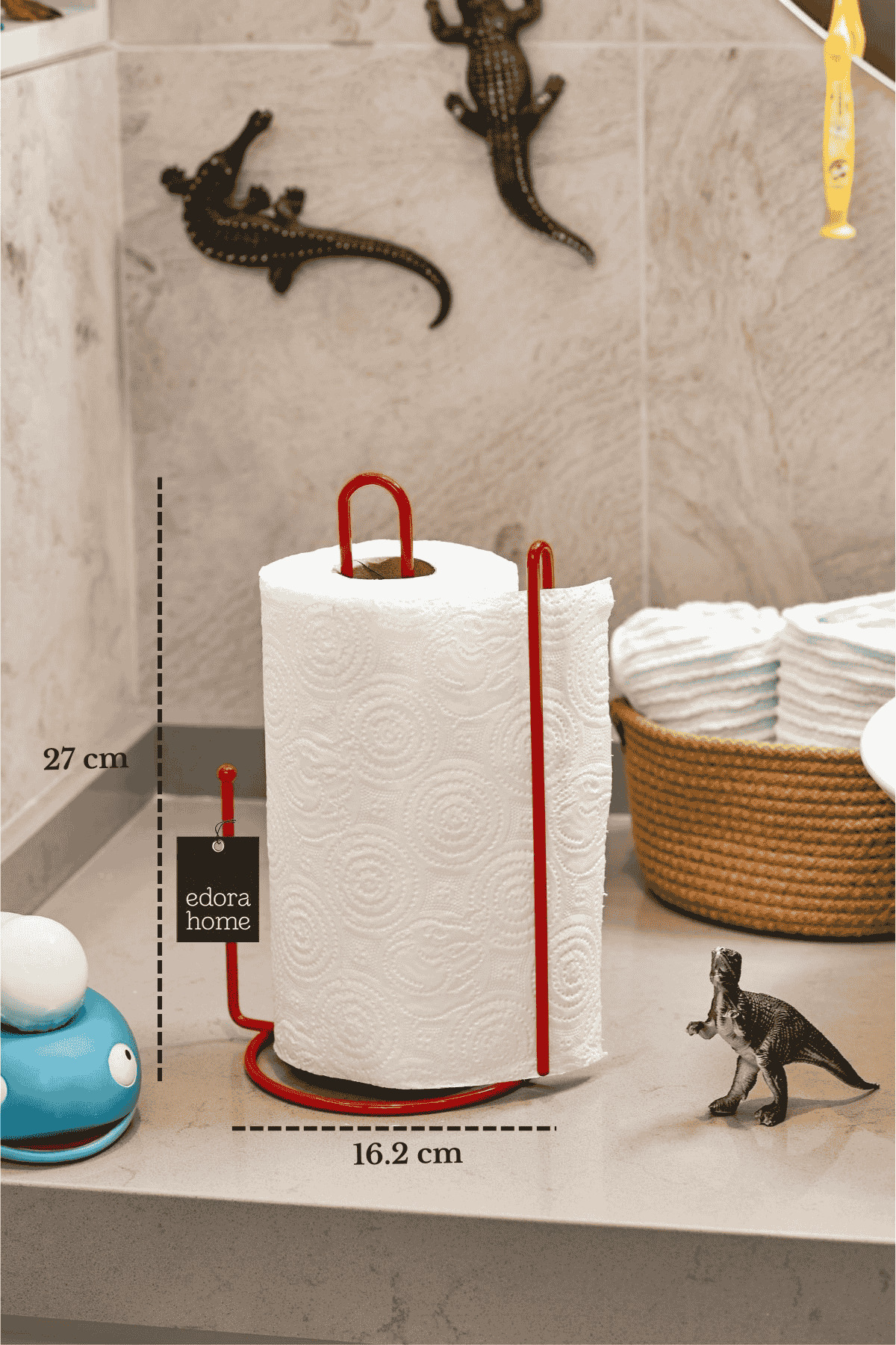 Kırmızı Ayraçlı Kağıt Havluluk Rulo Havluluk Peçetelik 25 Cm Paslanmaz Metal