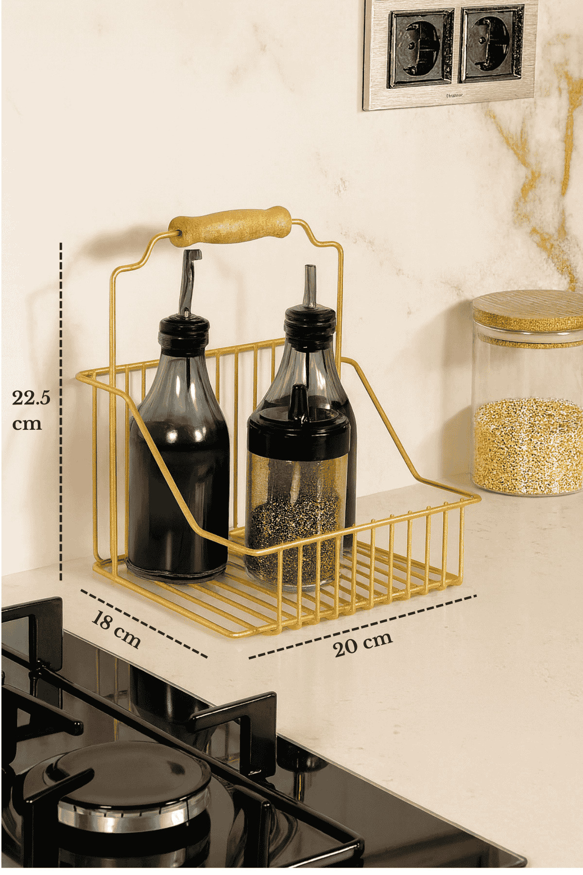 Mat Gold Ahşap Kulplu Retro Sepet Çok Amaçlı Düzenleyici Organizer