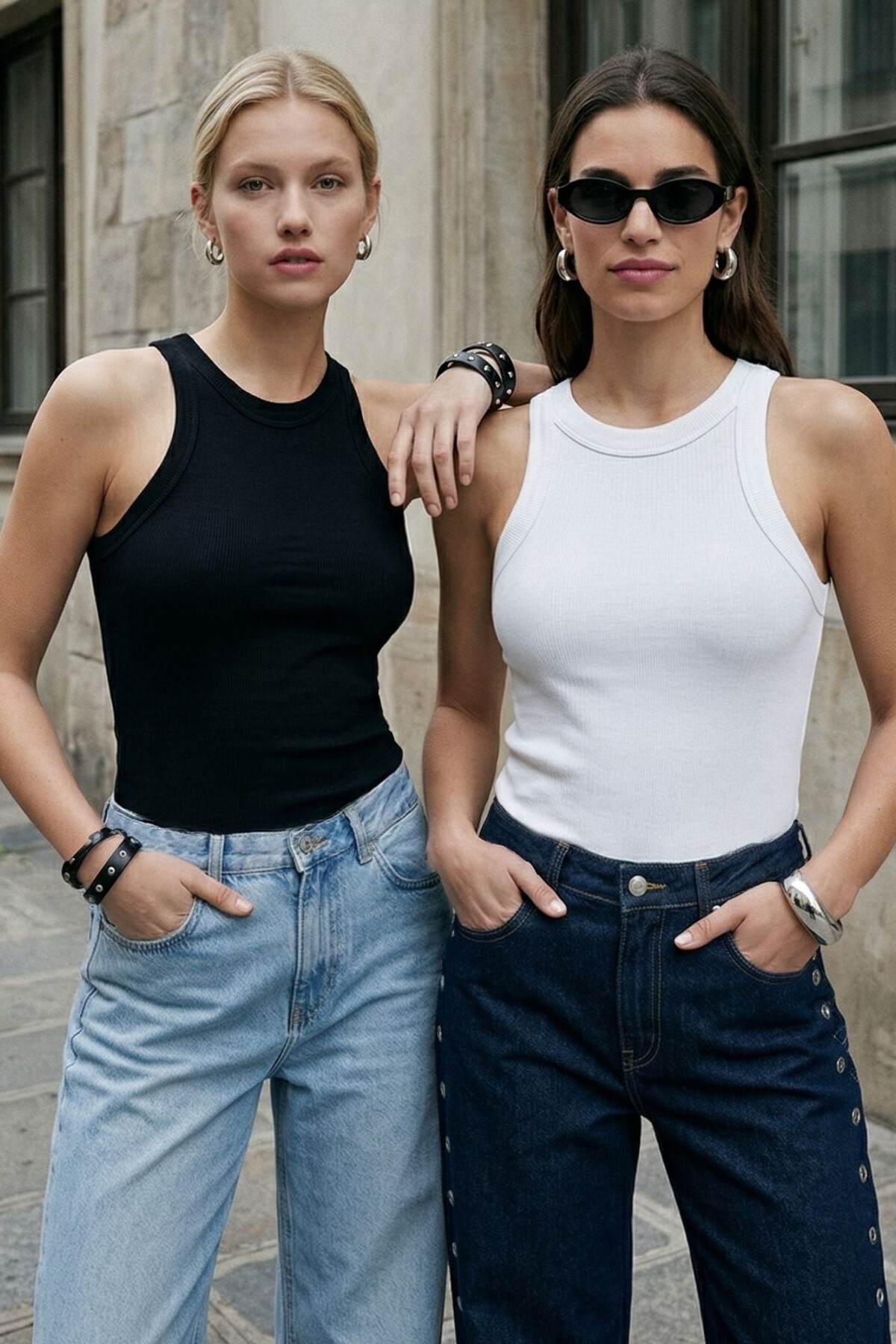 Women's 2-Pack Premium Cotton Black, White Singlet