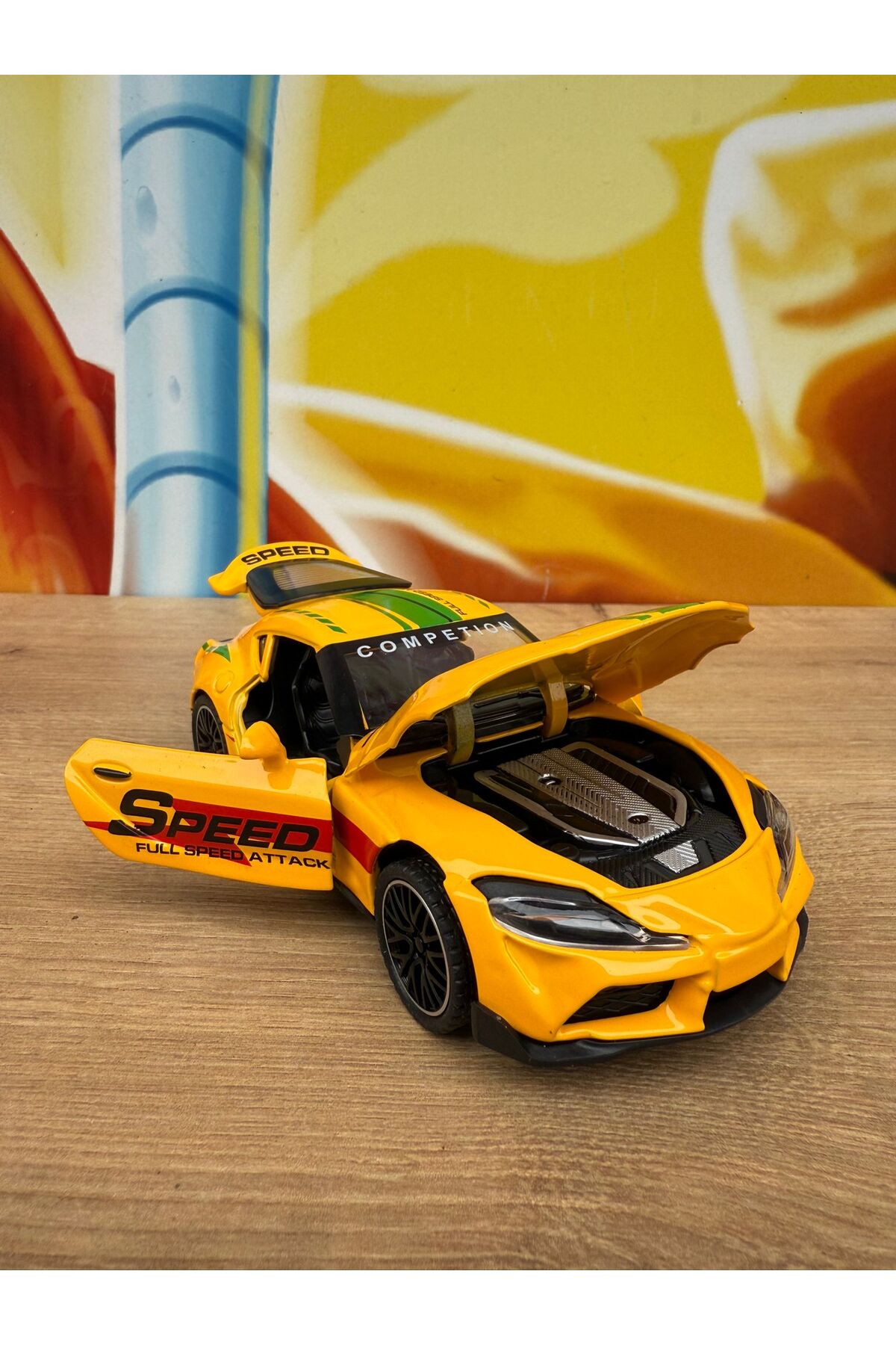 scntoys Metal Oyuncak Araba Toyota Supra Çek Bırak Model Araba Diecast Araba Sarı Toyota Supra fotoğrafı 3 (önizleme)