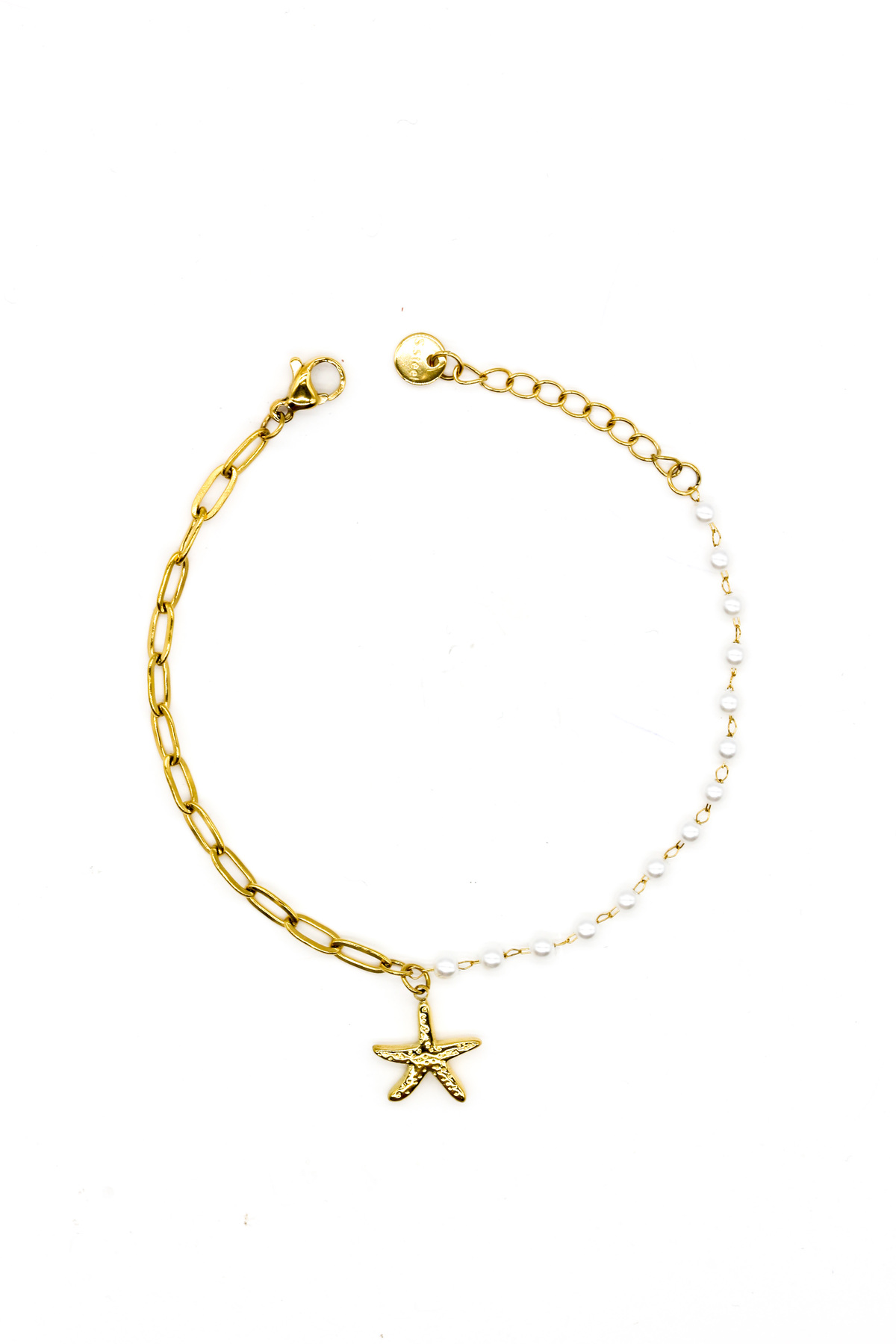 Steel Sea Star Arranged Pearl Chain Bracelet