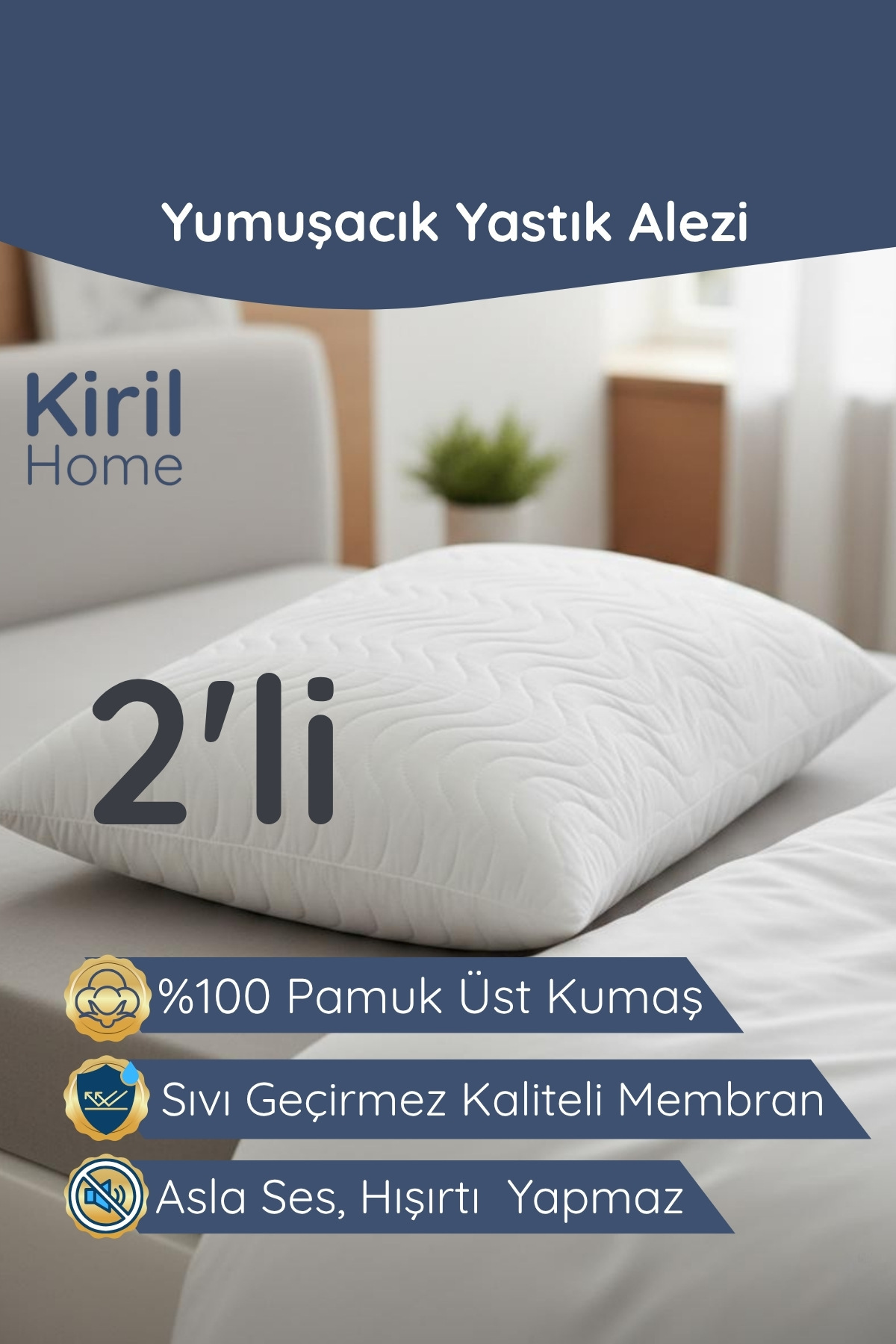 Premium Plump 100% Cotton Surface 2-Piece Liquid, Sweatproof, Soundproof, Pillow Protective Pillow Flare