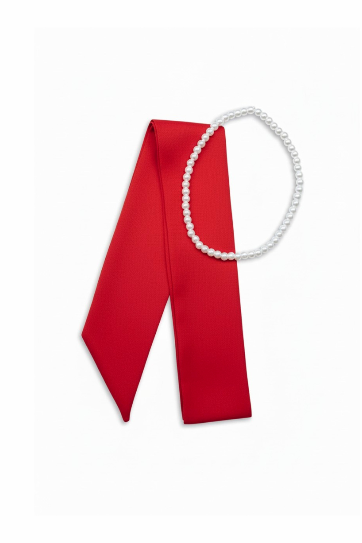 Red Plain Fabric Scarf Necklace - Pearl