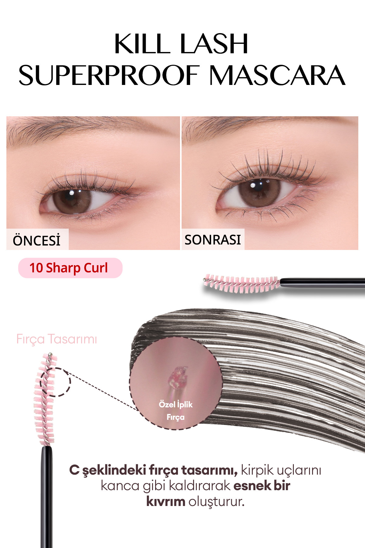 ریمل فوق مقاوم CLIO Kill Lash (010 Sharp Curl) — 7765 (با ماندگاری بالا، مژه‌ها را از ریشه تا نوک فر می‌کند) — تصویر 3 از 8