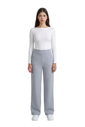 MODASPARK Gri Yüksek Bel Likralı Düz Kesim Cepli Kadın Palazzo Pantolon