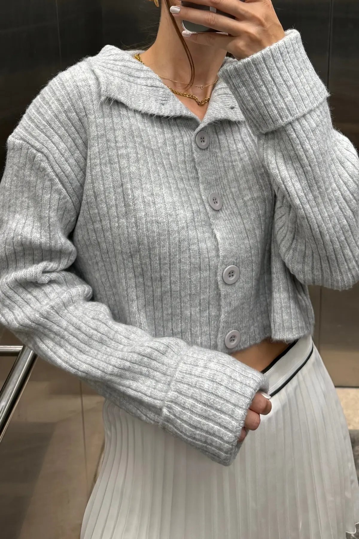 Noi Belis  Basic Crop Yumuşak Dokulu Dik Yaka Triko Hırka AW25HI0004