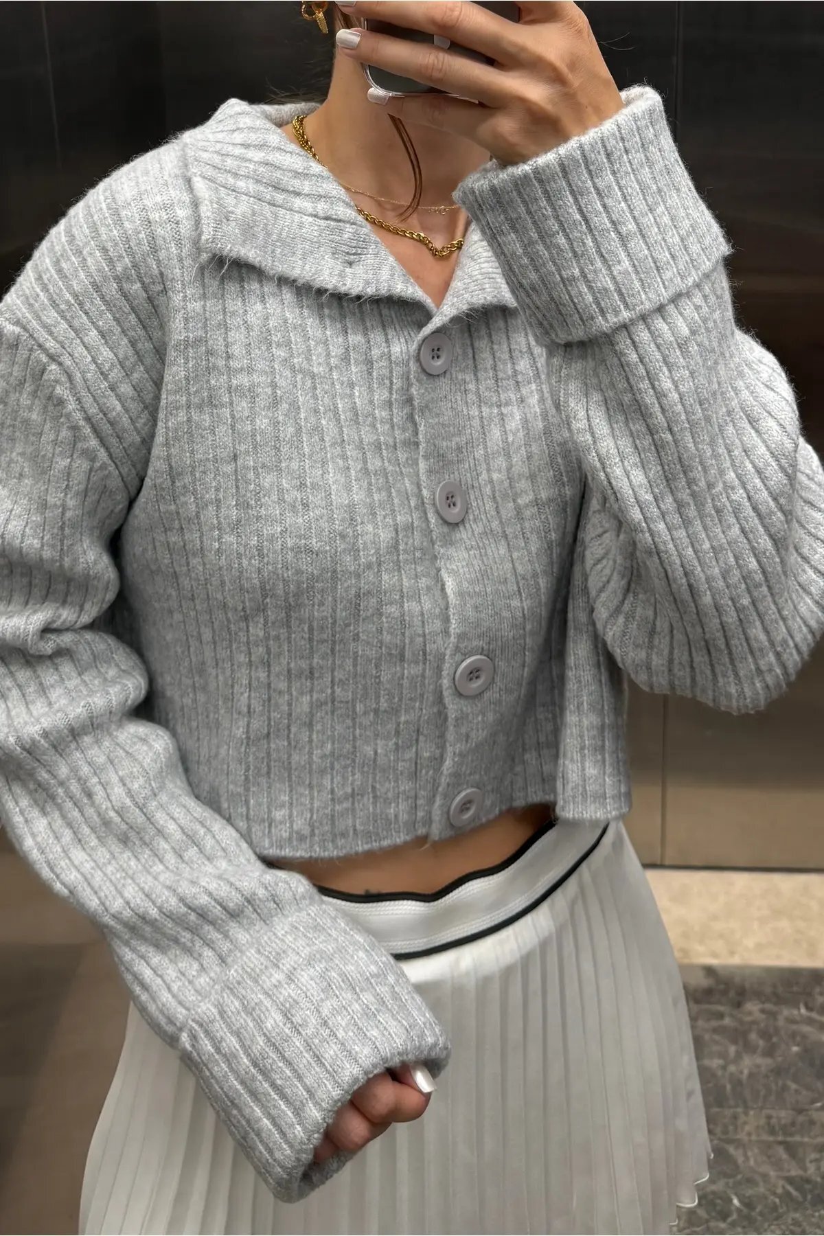 Noi Belis  Basic Crop Yumuşak Dokulu Dik Yaka Triko Hırka AW25HI0004 - Görsel 5