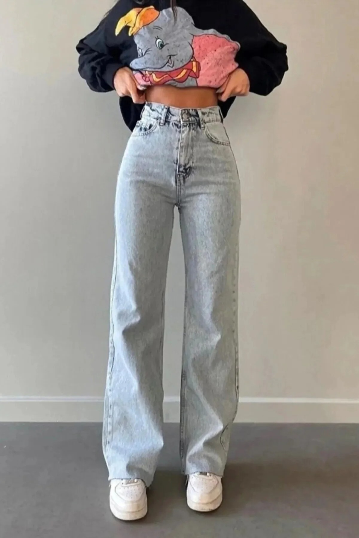 BEES JEANS Pantaloni de blugi cu talie super înaltă Palazzo, albastru gheață,...