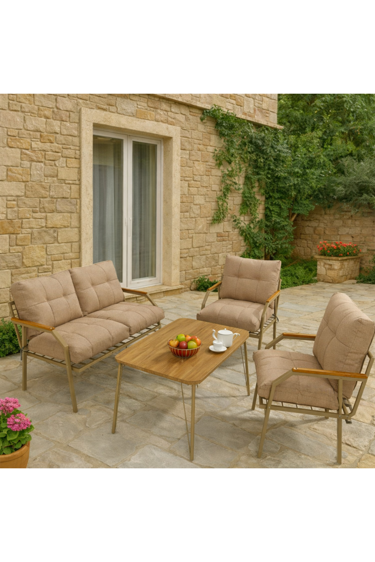 Cappuccino 211 Table Zippered Garden Balcony Set,Cafe-Metal Sofa Seat Set