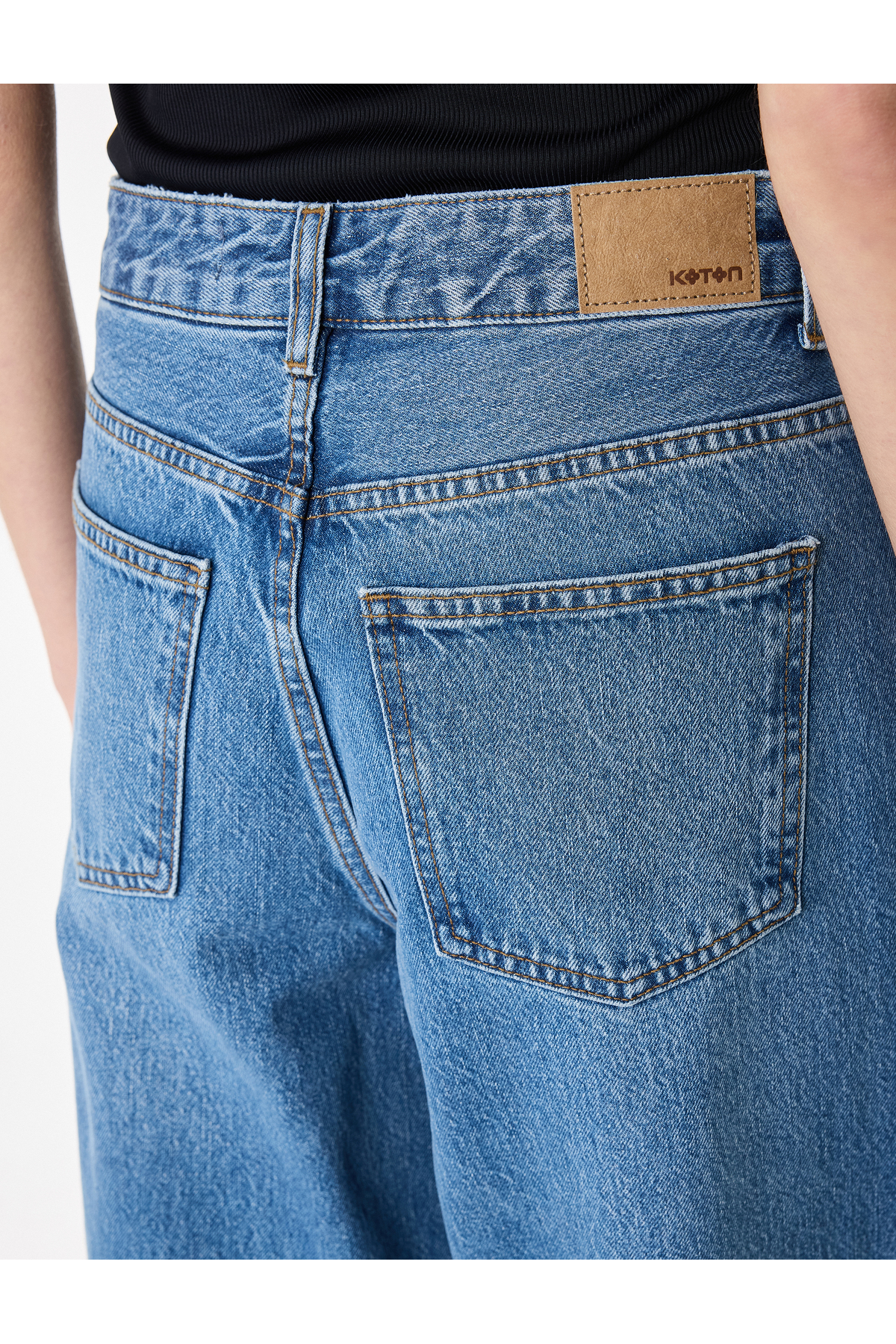 Koton Pamuklu Yüksek Bel Yıpratılmış Geniş Paça Denim Pantolon - Wide Leg Jeans görsel 3
