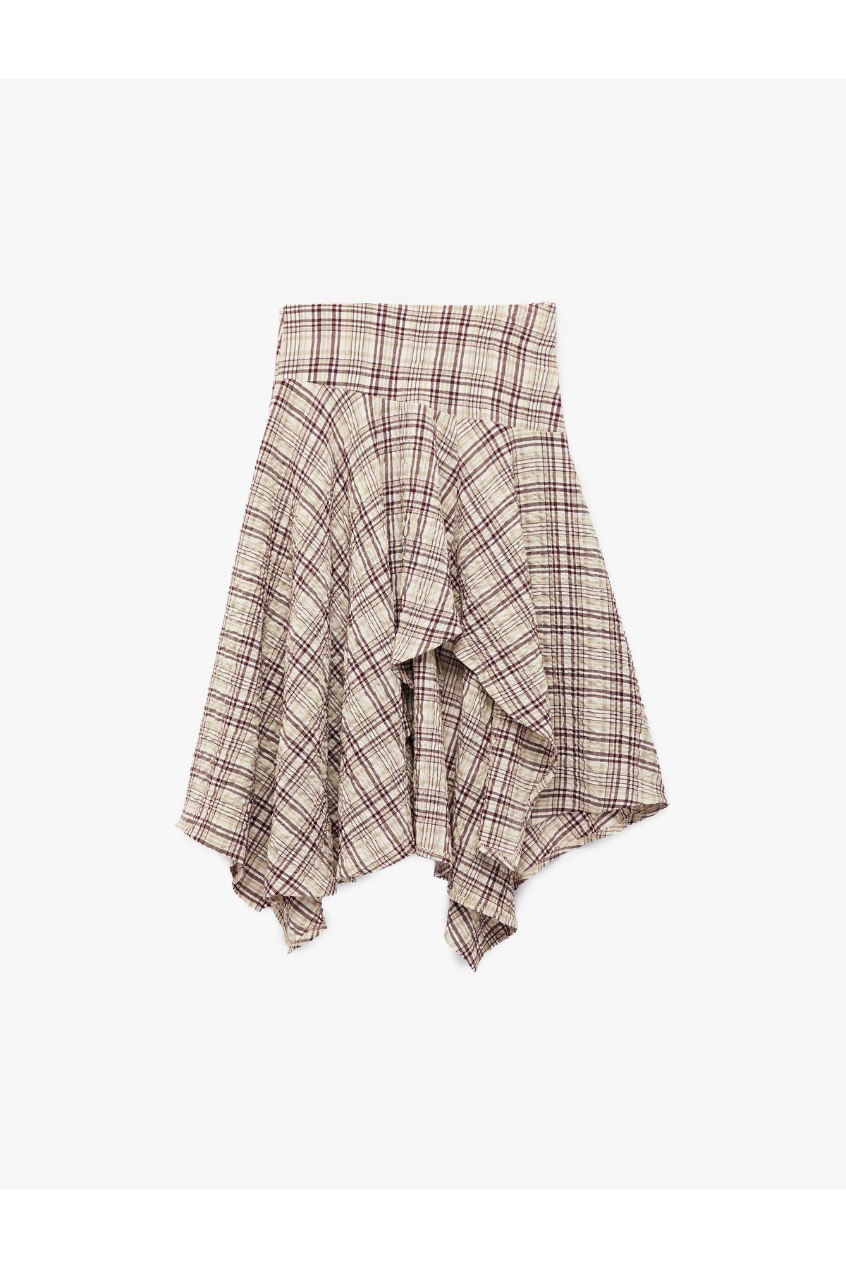 Koton  Viskon Krinkıl Kumaş Dokulu Asimetrik Kesim Ekose Etek