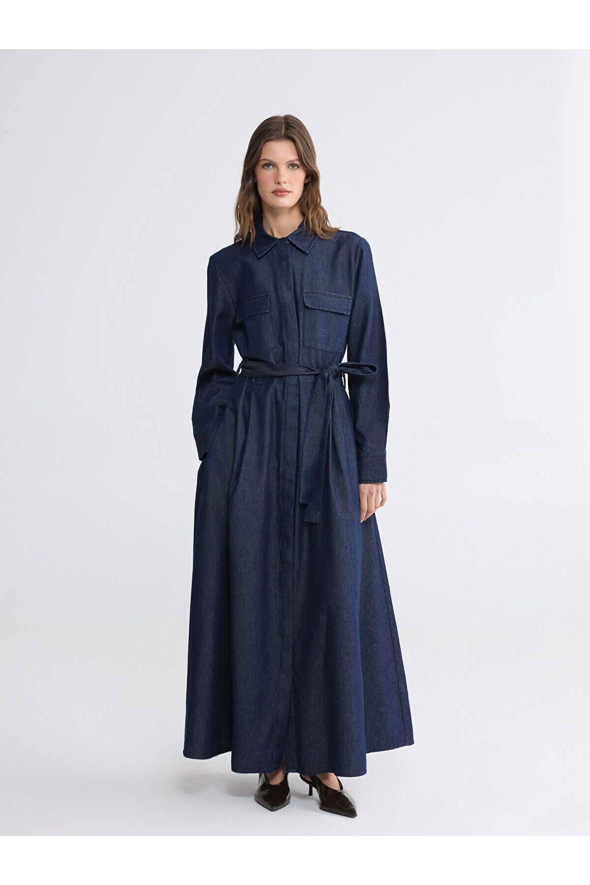 LC Waikiki Peak New Season Shirt Collar Belted Waist Jean Dress