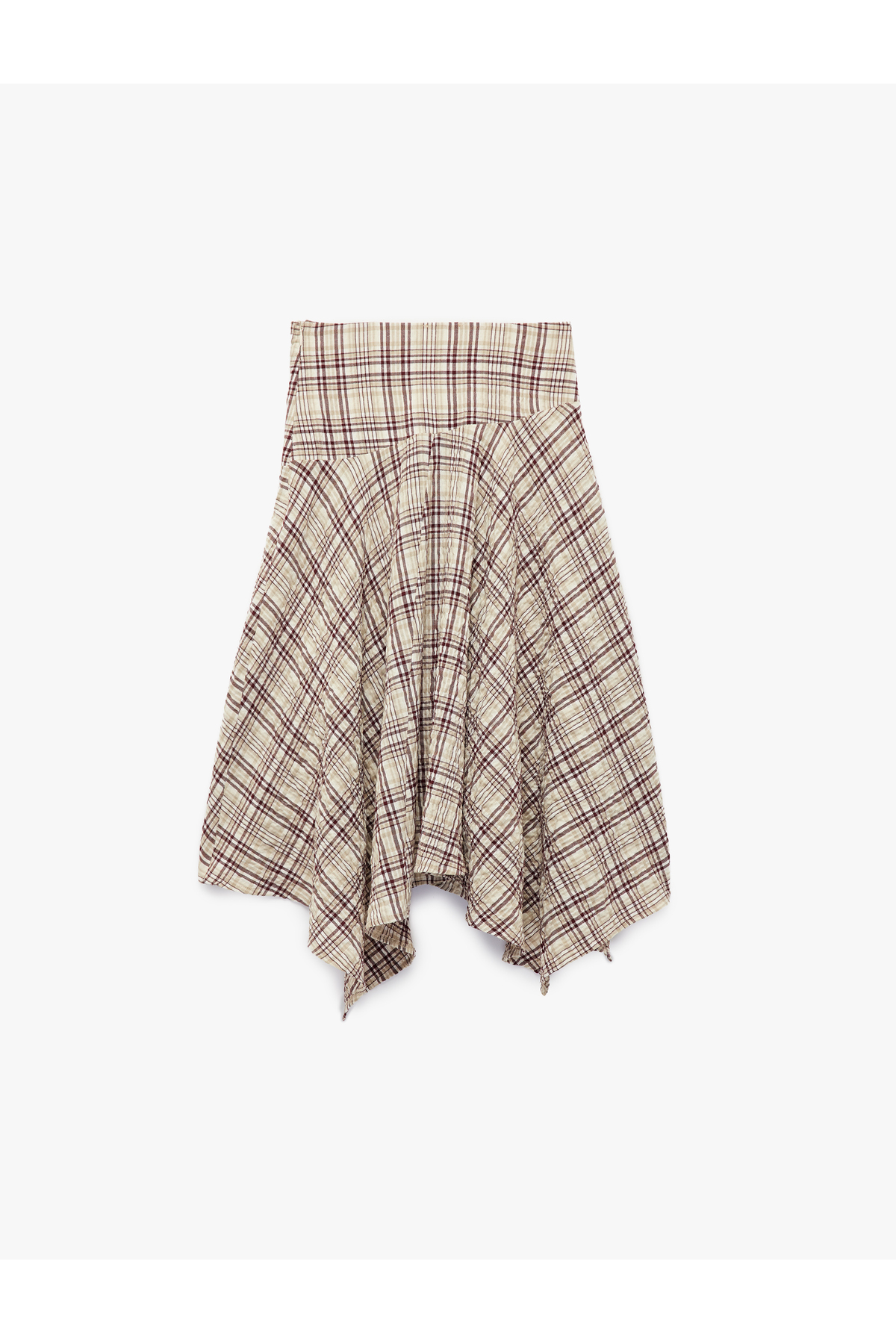 Koton  Viskon Krinkıl Kumaş Dokulu Asimetrik Kesim Ekose Etek - Görsel 2