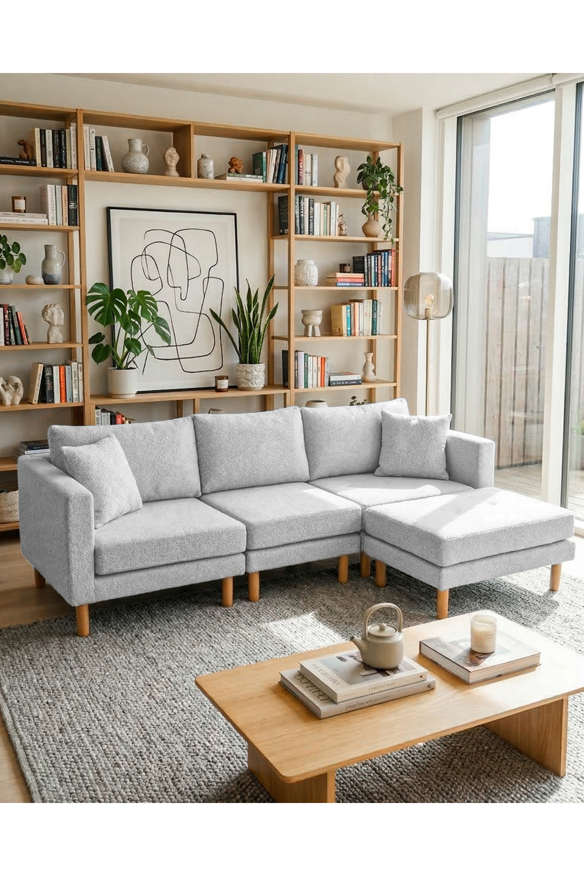 Armin Smart Corner Sofa Set & Modern Modular Bed Corner Set - Light Grey V102