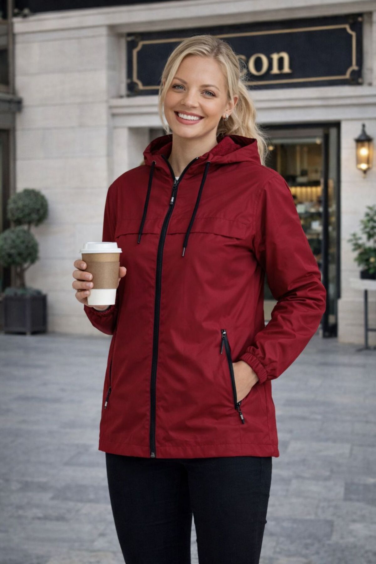 Gül Maison  Kadın Su Geçirmez Oversize Yağmurluk Kapüşonlu Şık Tasarım - Görsel 2