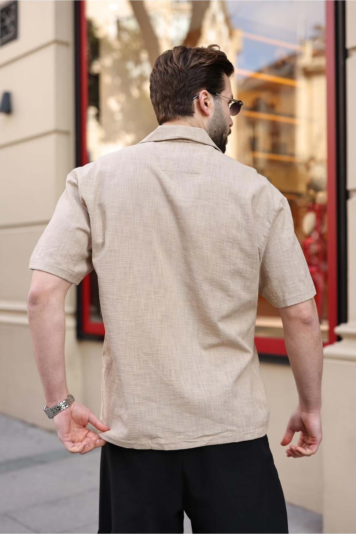 Madmext Beige 100% Cotton Relaxed Fit Men's Shirt E6773- Trendyol