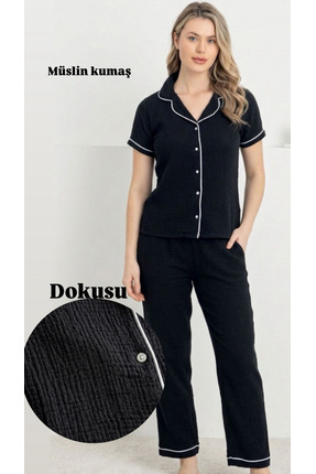 pijamaaskim pijama takımı Müslin Kumaş Siyah