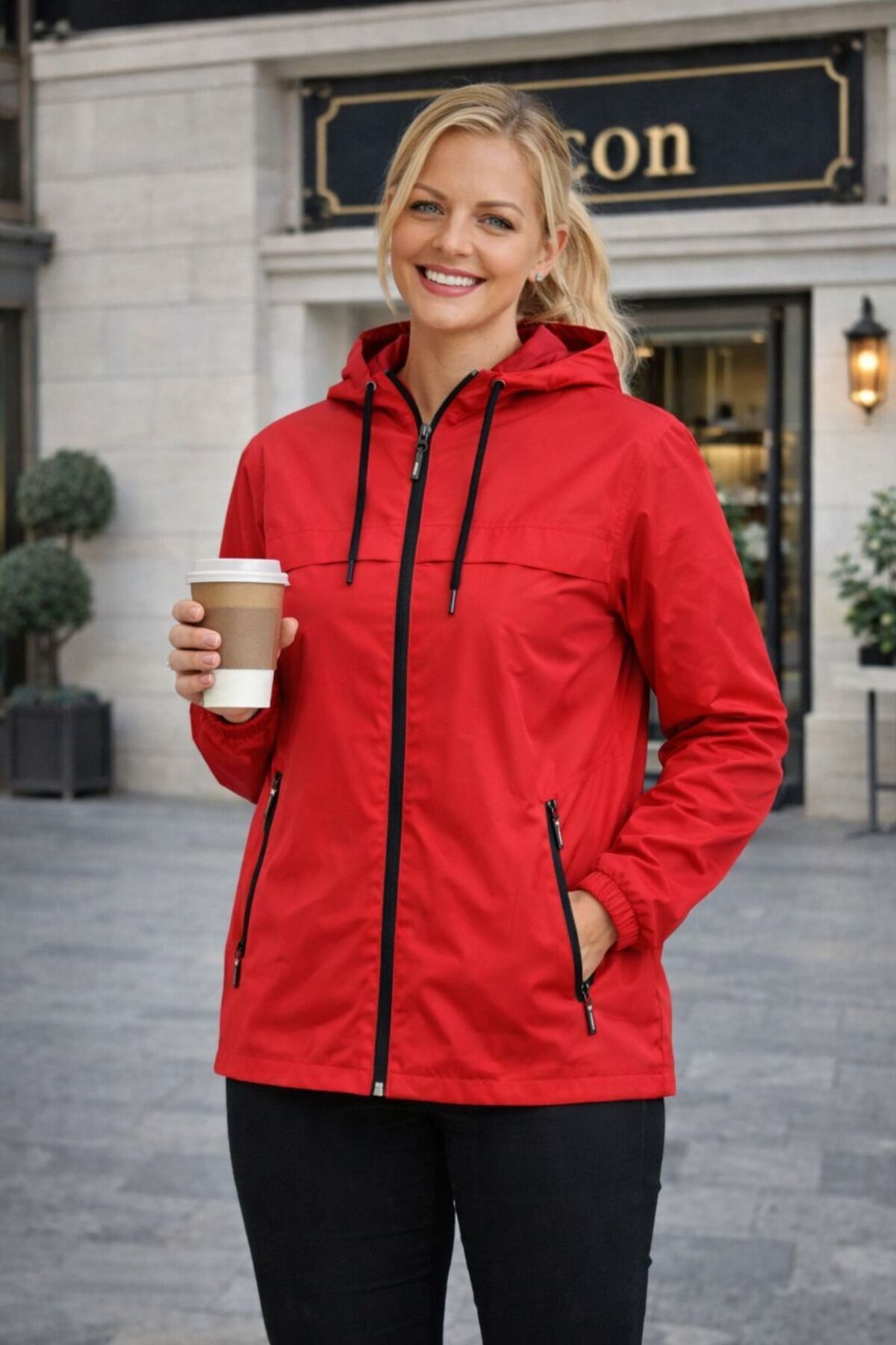 Gül Maison  Kadın Su Geçirmez Oversize Yağmurluk Kapüşonlu Şık Tasarım - Görsel 2