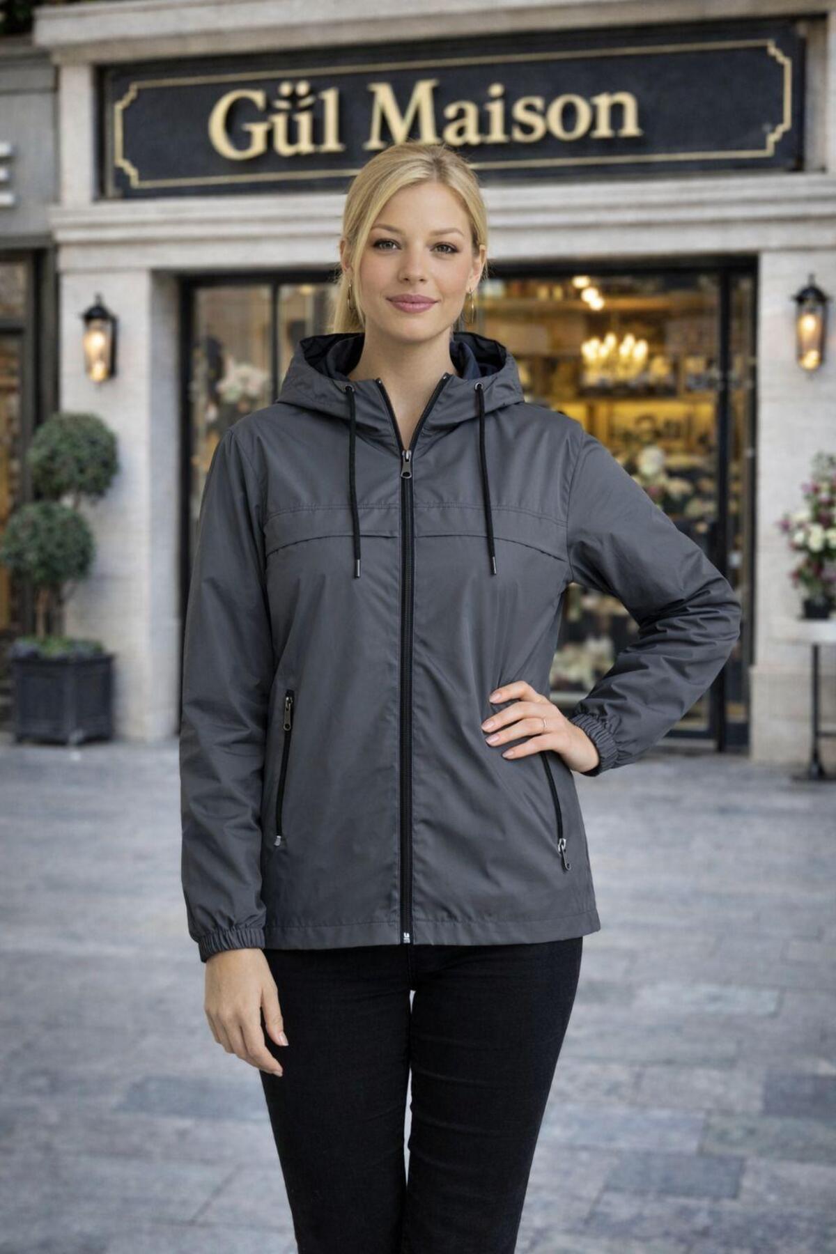 Gül Maison Kadın Su Geçirmez Oversize Yağmurluk Kapüşonlu Şık Tasarım görsel 2