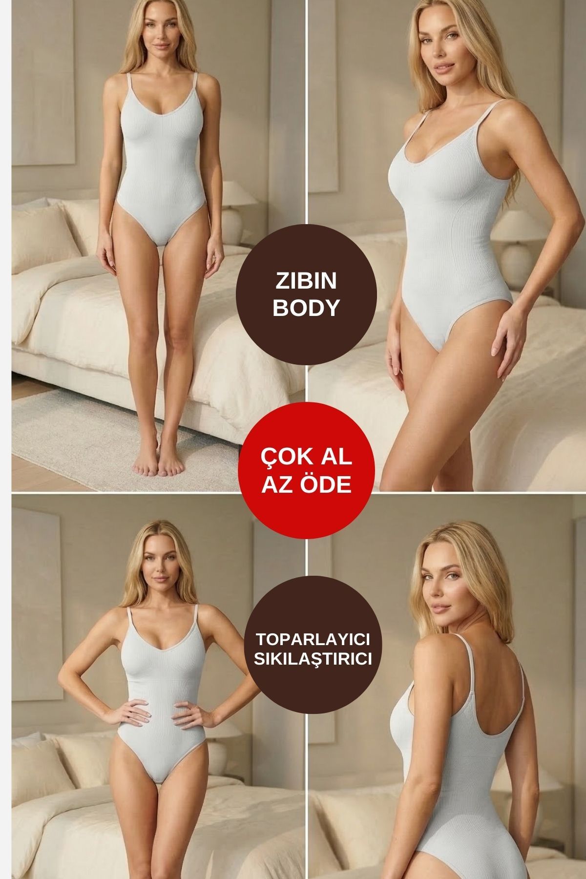 ALEXANDER HUD Ayarlanabilir Askılı Çıtçıtlı Beden Sıkılaştırıcı Toparlayıcı İnce Beyaz Renk Kadın Zıbın Korse Body görsel 4