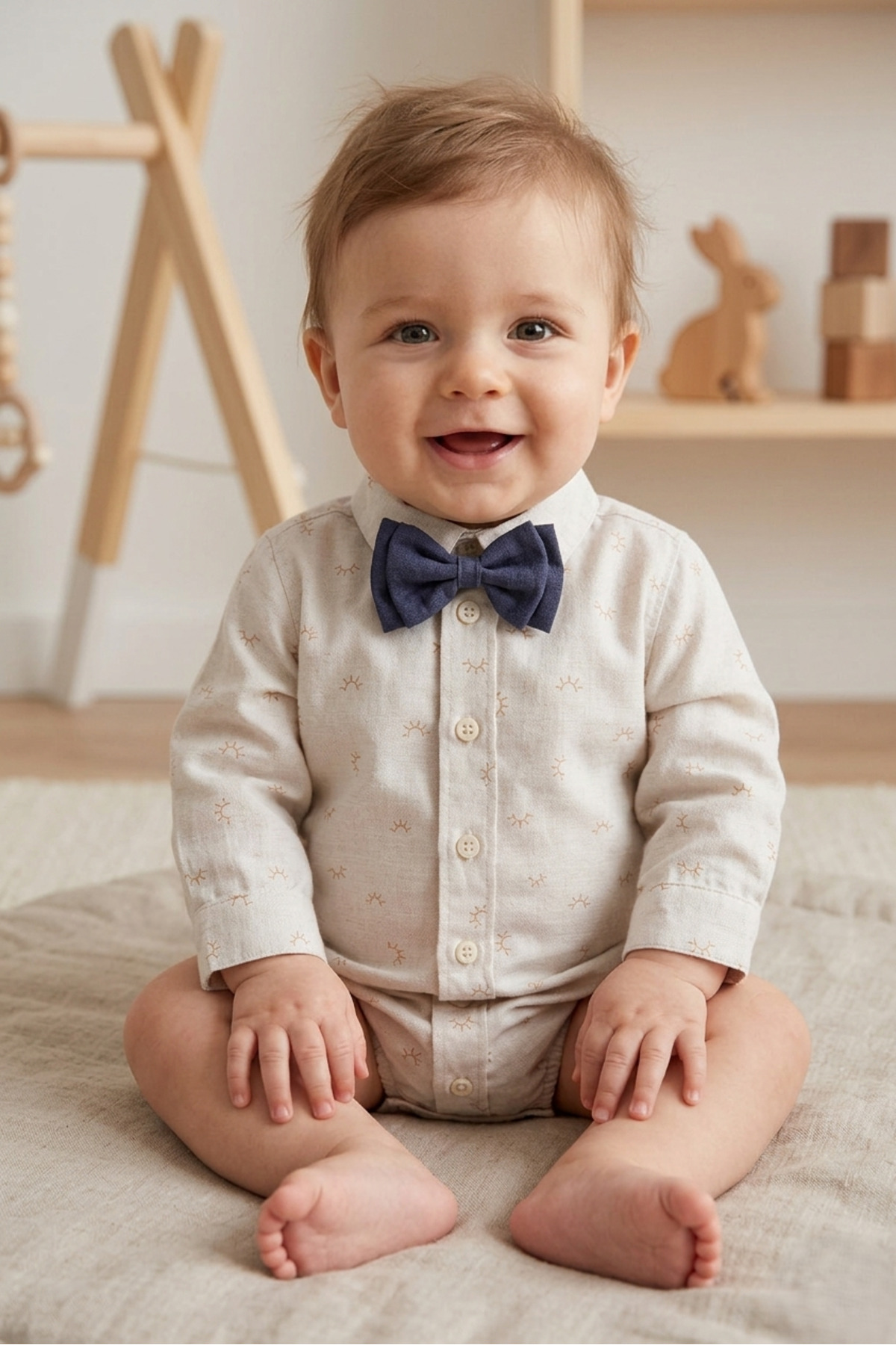 Caramell BEBEK ALTTAN ÇITÇITLI GÖMLEK PAPYONLU (ÇIKARILABİLİR PAPYON) BEJ RENK fotoğrafı 2 (önizleme)