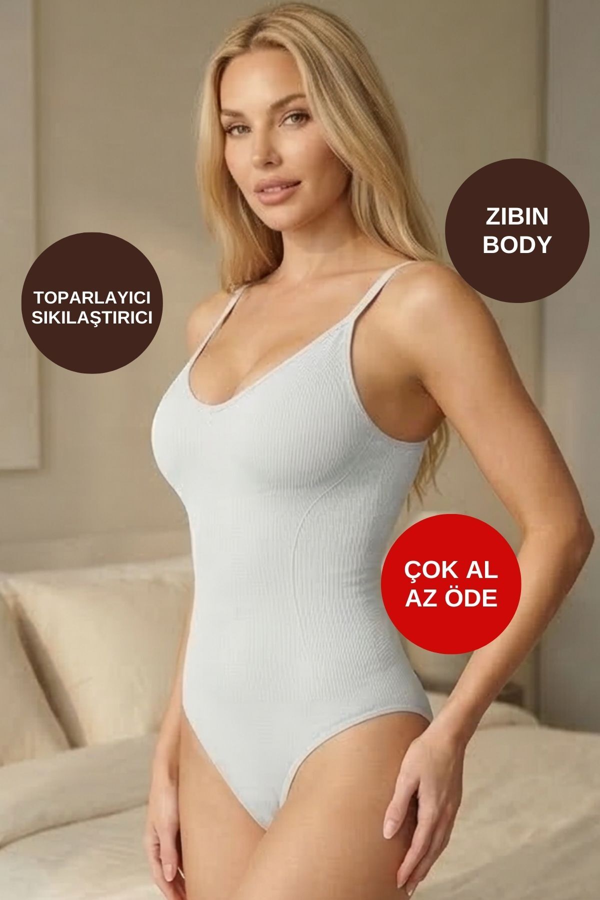 ALEXANDER HUD Ayarlanabilir Askılı Çıtçıtlı Beden Sıkılaştırıcı Toparlayıcı İnce Beyaz Renk Kadın Zıbın Korse Body