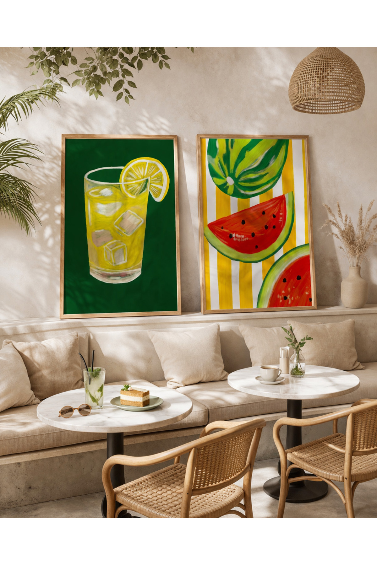 2’li Yaz Temalı Tablo Seti Limonata ve Karpuz Poster Mutfak Duvar Dekoru Çerçevesiz