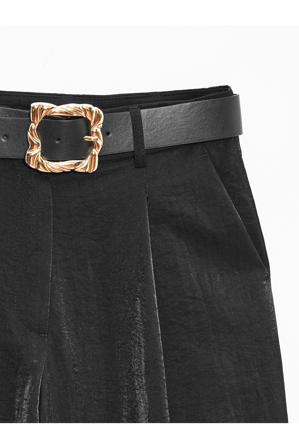 Dilvin  72206 Pileli Saten Geniş Pantolon-Siyah - Görsel 3