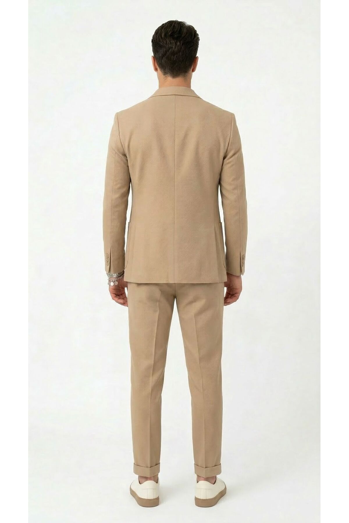 Pike Kumaş Jogger Pantolonlu Erkek Takım Elbise – Torba Cepli Tek Düğme Slim Fit Kombin — بژ TR-58595653521 — تصویر 7 از 8