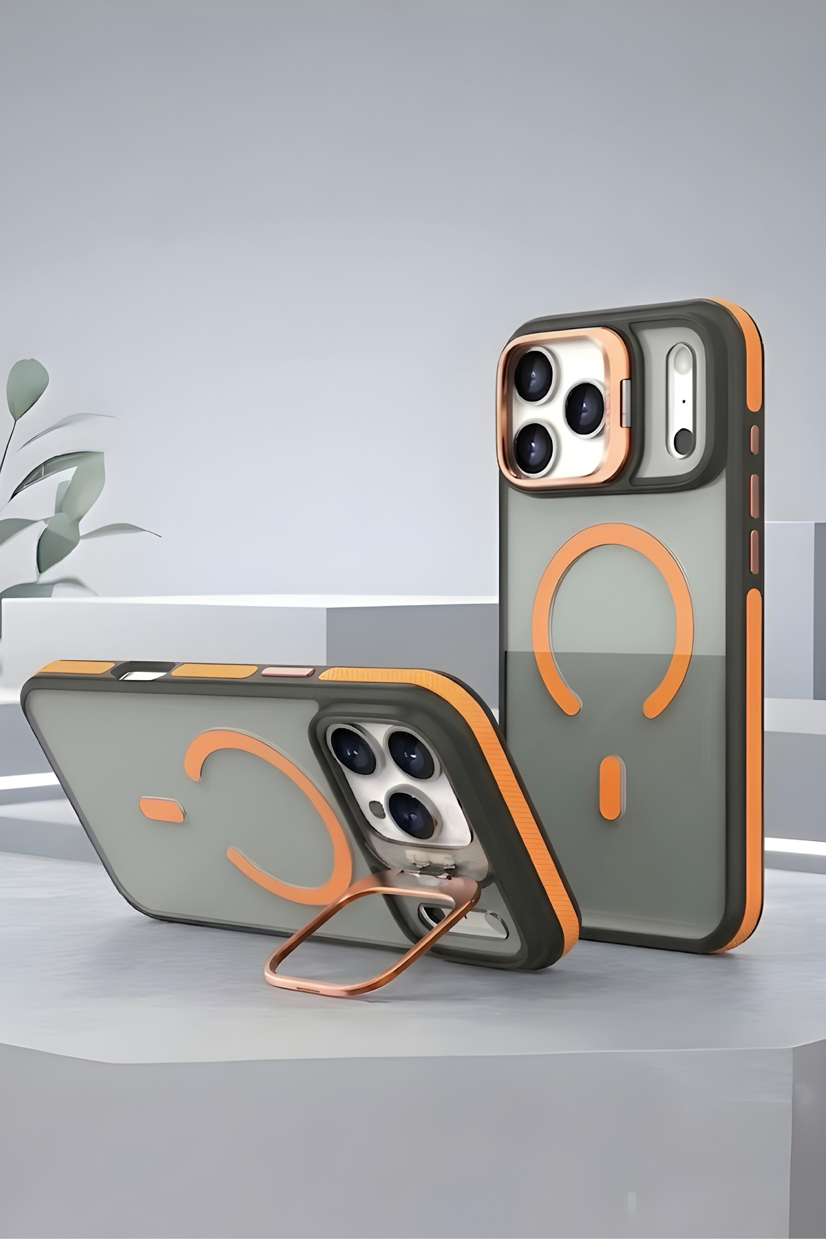 Iphone 17 Pro Max Metal Camera Stand with MagSafe Feature Matte Dark Color Metal Key Premium Cover