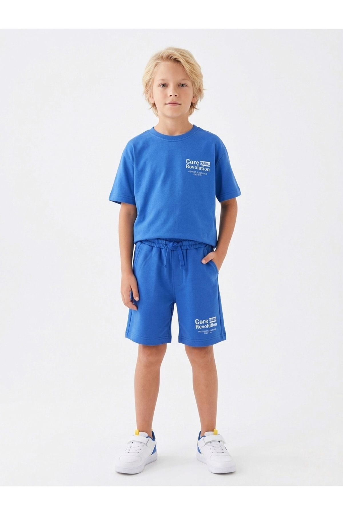 Boys Blue Cotton Short Sleeve Printed T-Shirt and Shorts Set of 2