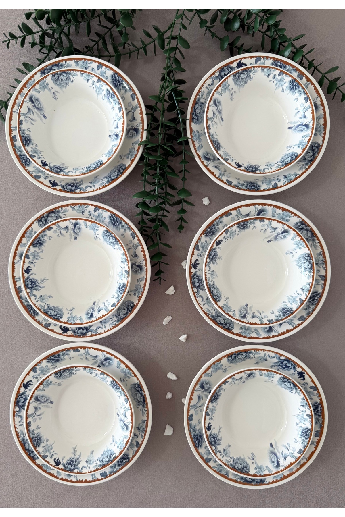 Yiğit Seramik Züccaciye Bluekitchen Model Rölyefli 6 Kişilik 12 Parça Modern Yemek Sofra Takımı
