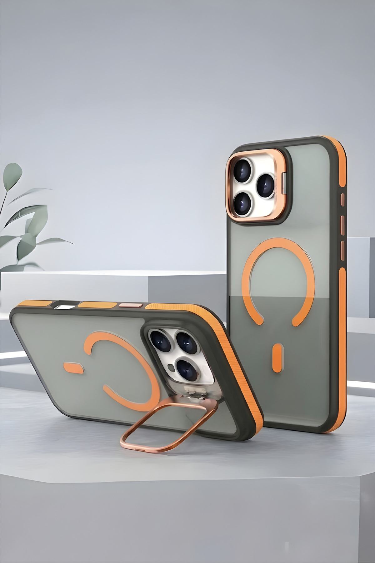 Iphone 16 Pro Max Metal Camera Stand with MagSafe Feature Matte Dark Color Metal Key Premium Cover