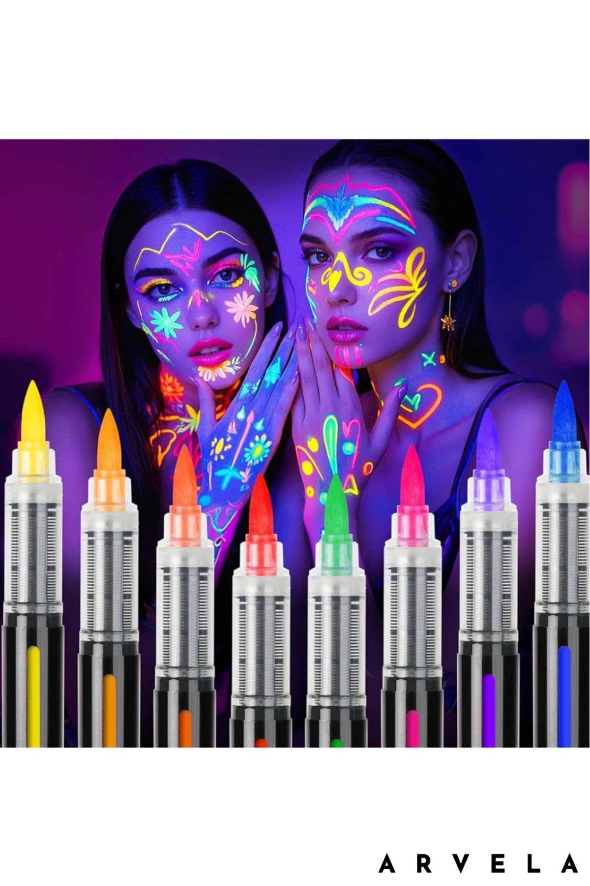 Arvela UV Işıkta Parlayan 8'li Yüz ve Vücut Boyası Seti - Neon