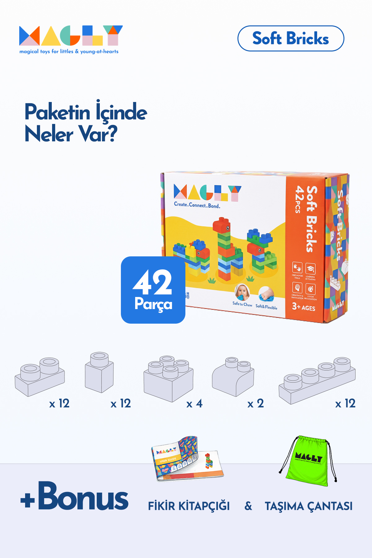 Magly Soft Bricks Yumuşak Yapı Blokları - Çocuklar İçin Renkli Esnek 42 Parça Yapı Blok Seti fotoğrafı 5 (önizleme)