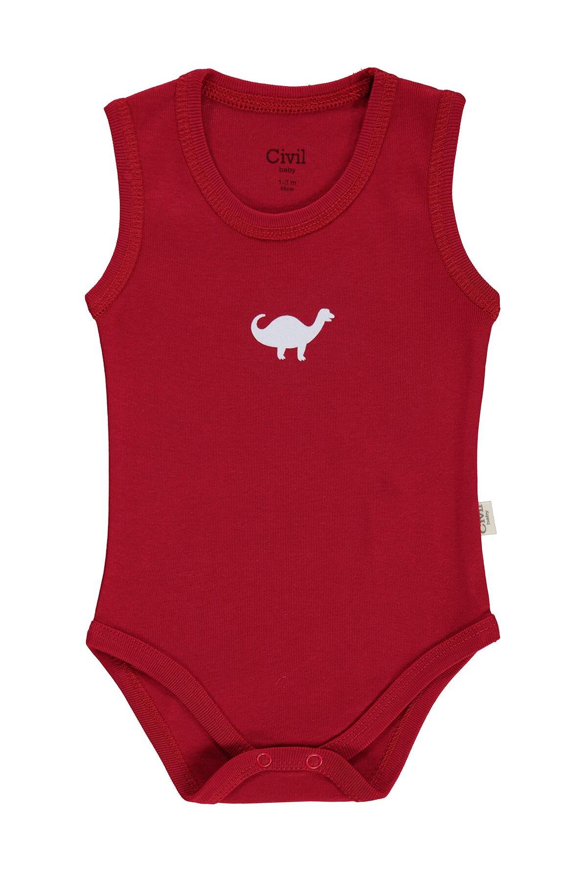 Civil Baby Dinazor Baskılı 3 Lü 0-36 Ay Çıtçıtlı Badi - Kırmızı fotoğrafı 2 (önizleme)
