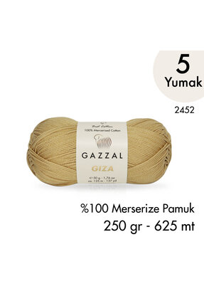 Gazzal Giza 2452 Merserize Pamuk El Örgü İpliği 5 Yumak 250 gr