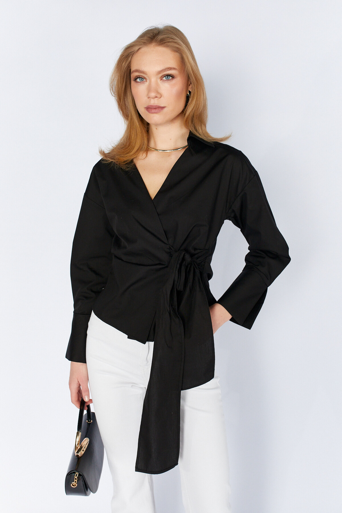 Kruvaze Bağlama Detaylı Gömlek | MKS1611153-1 - Siyah