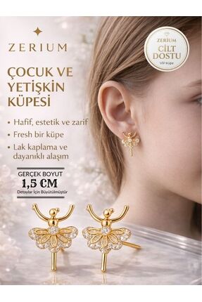 ZERİUM Çocuk ve Kadın VIP Çelik Küpe Zarif Hafif Balerin Serisi
